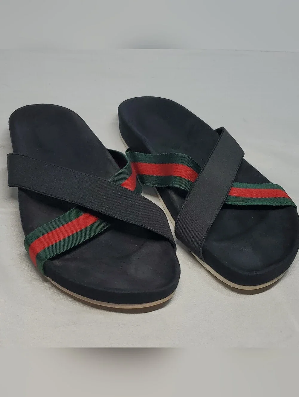 Gucci Black Web Stripe Logo Slide Sandals Slip-On Men's Size 7.5G